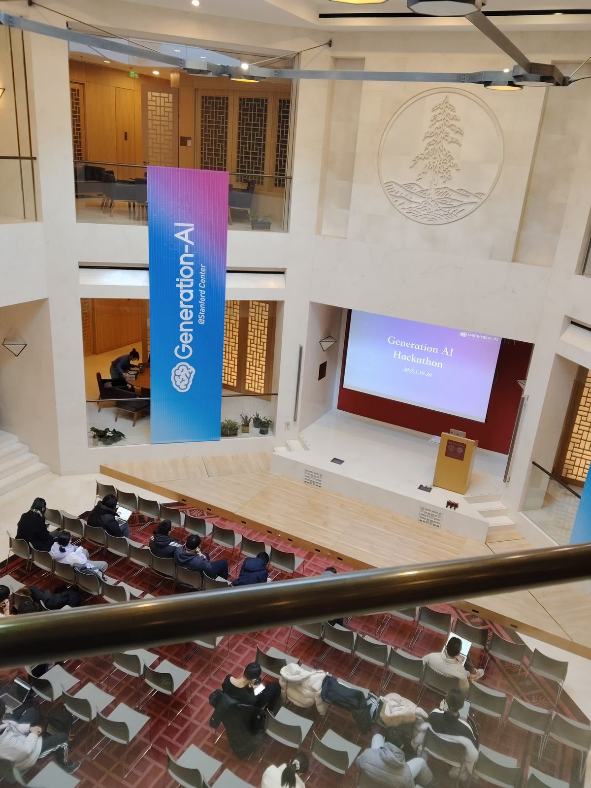 Generation AI Hackathon hall at Stanford Center, January 2025